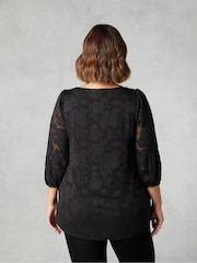 Live Unlimited Black Curve Floral Burnout V-Neck Blouse - Image 2 of 5