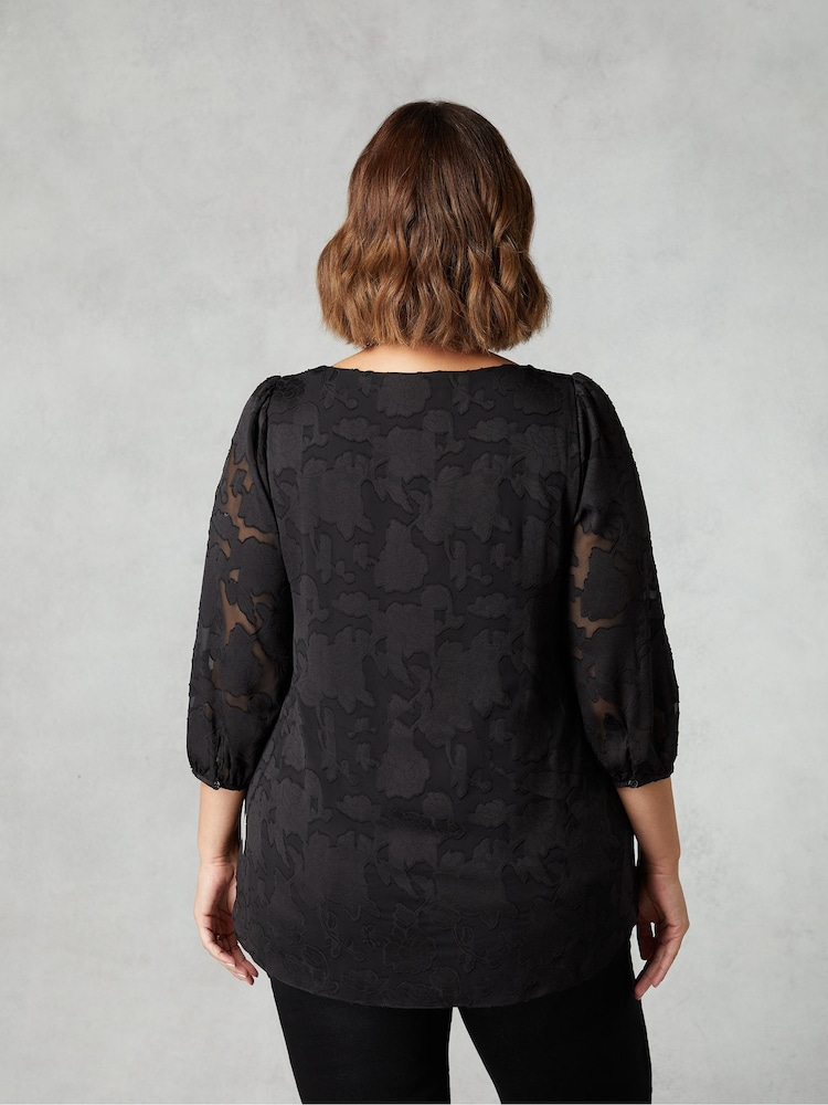 Live Unlimited Black Curve Floral Burnout V-Neck Blouse - Image 2 of 5