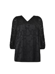 Live Unlimited Black Curve Floral Burnout V-Neck Blouse - Image 5 of 5