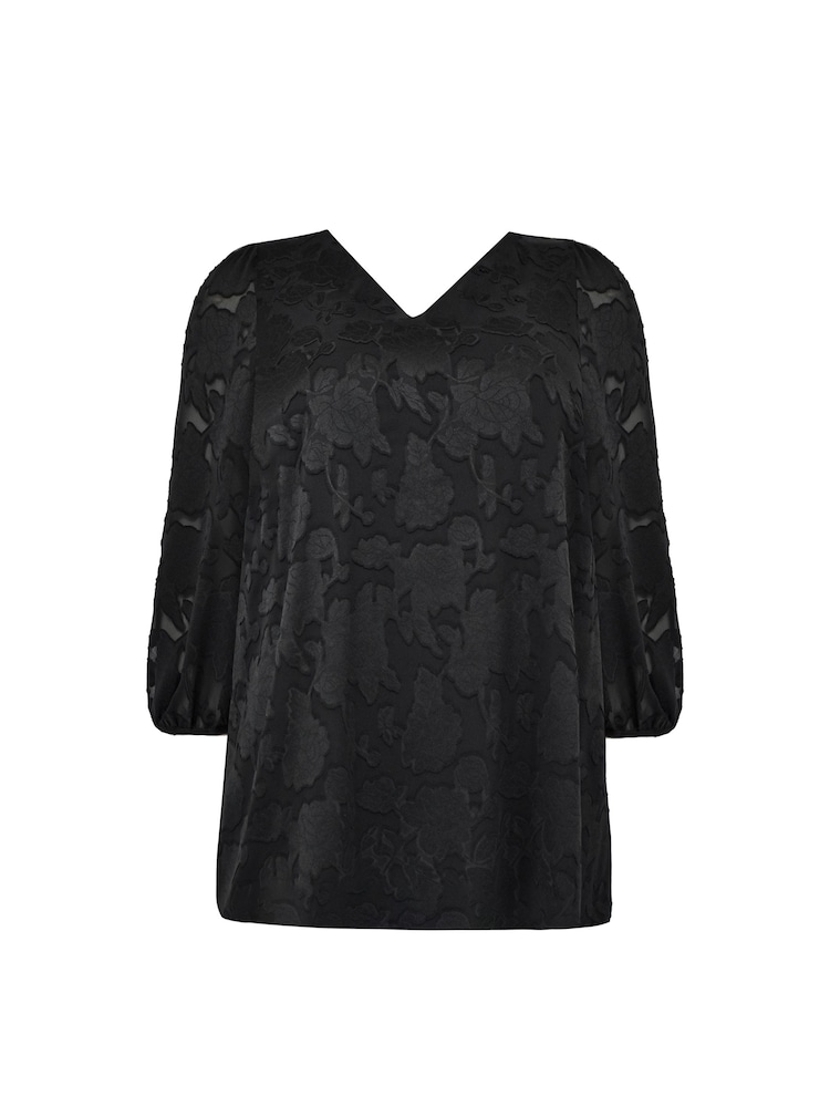 Live Unlimited Black Curve Floral Burnout V-Neck Blouse - Image 5 of 5