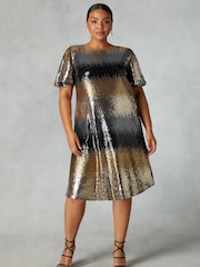 Live Unlimited Curve - Grey Sequin Flutter Sleeve Dress - Image 1 of 4