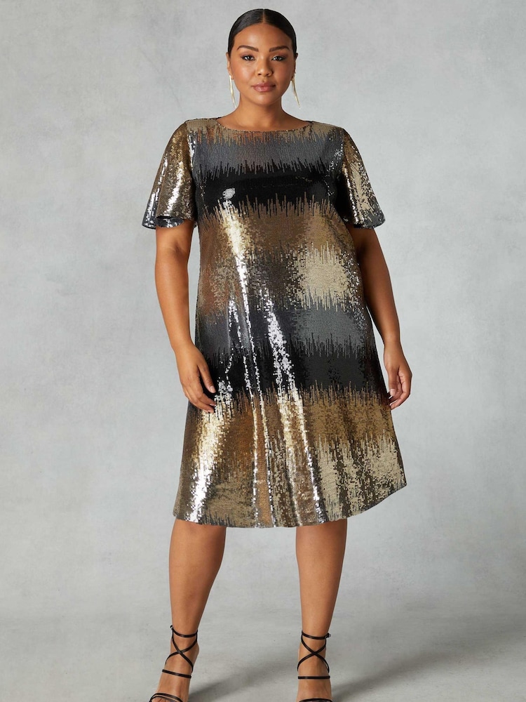 Live Unlimited Curve - Grey Sequin Flutter Sleeve Dress - Image 1 of 4