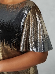 Live Unlimited Curve - Grey Sequin Flutter Sleeve Dress - Image 3 of 4