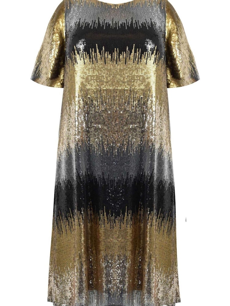 Live Unlimited Curve - Grey Sequin Flutter Sleeve Dress - Image 4 of 4