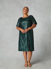 Live Unlimited Curve - Green Sequin Flutter Sleeve Dress - Image 1 of 1