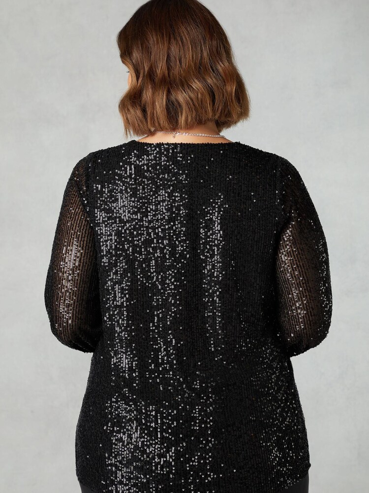 Live Unlimited Curve - Sequin V-Neck Black Blouse - Image 2 of 4