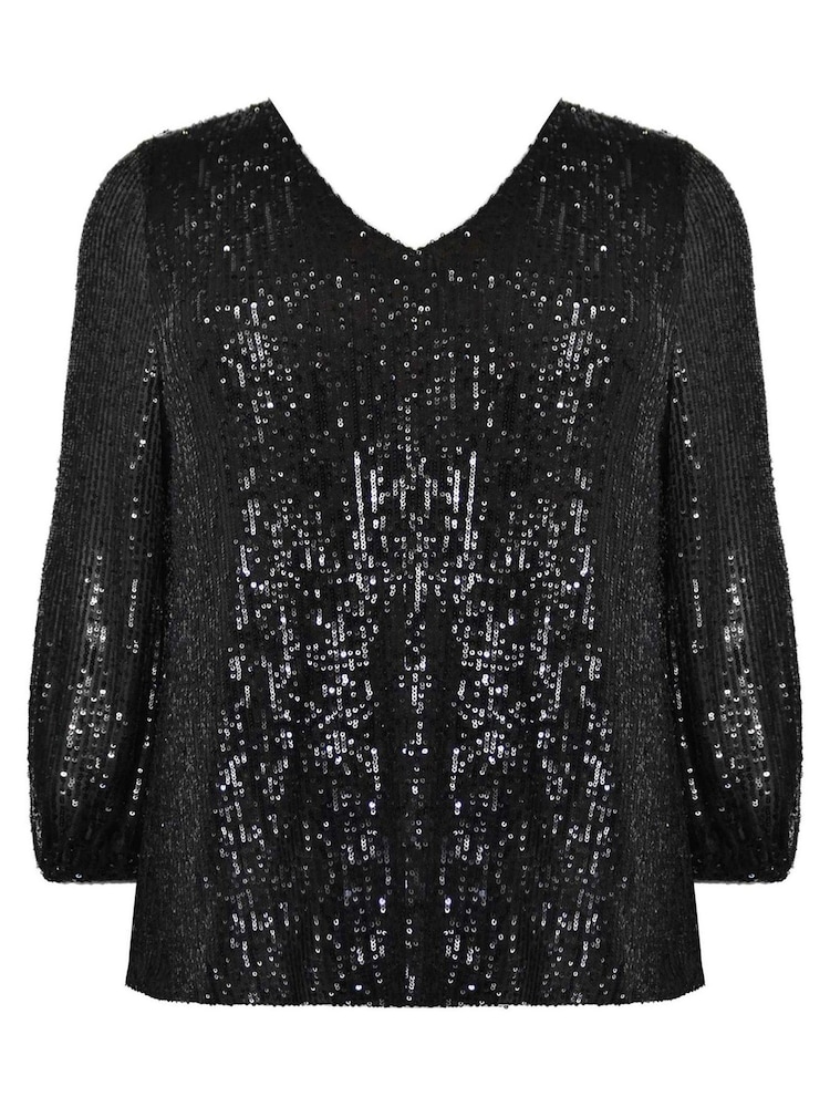 Live Unlimited Curve - Sequin V-Neck Black Blouse - Image 4 of 4