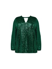 Live Unlimited Curve - Green Sequin Keyhole Detail Blouse - Image 4 of 4