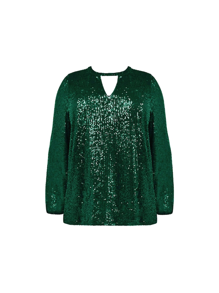 Live Unlimited Curve - Green Sequin Keyhole Detail Blouse - Image 4 of 4
