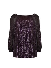 Live Unlimited Purple Sequin Bardot Top - Image 4 of 4