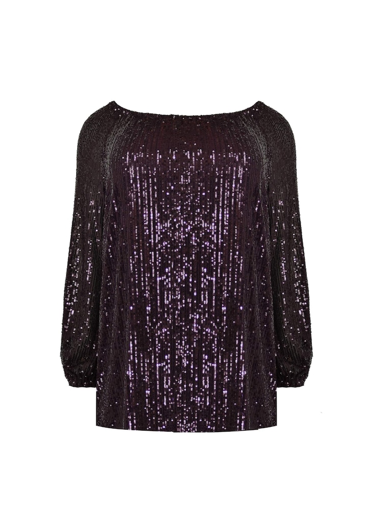 Live Unlimited Purple Sequin Bardot Top - Image 4 of 4