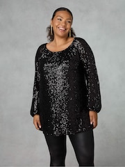 Live Unlimited Black Sequin Bardot Top - Image 3 of 7
