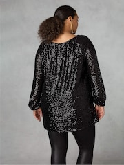 Live Unlimited Black Sequin Bardot Top - Image 4 of 7