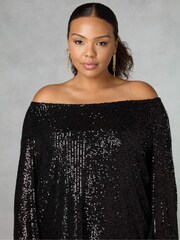 Live Unlimited Black Sequin Bardot Top - Image 6 of 7