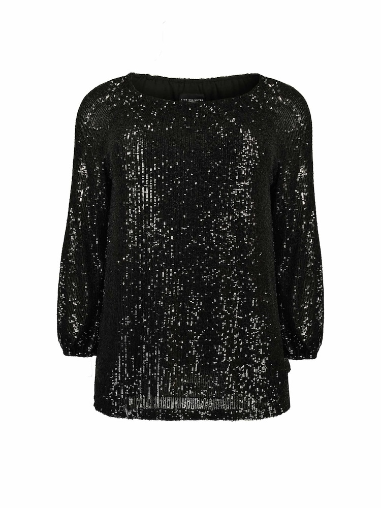 Live Unlimited Black Sequin Bardot Top - Image 7 of 7