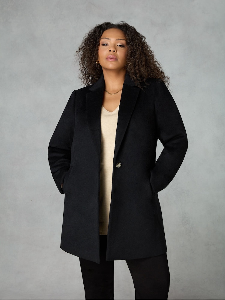 Live Unlimited Black Curve Wool Blend Short Tailored Coat - Image 1 of 5