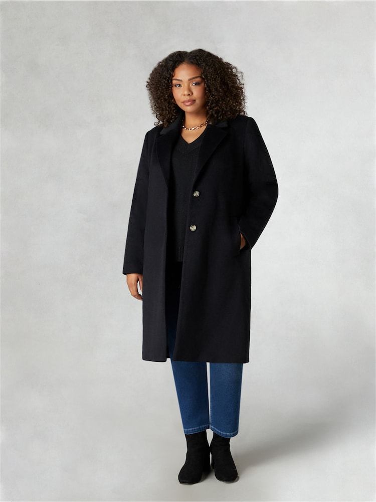 Live Unlimited Black Curve Wool Blend Long Tailored Coat - Image 1 of 4