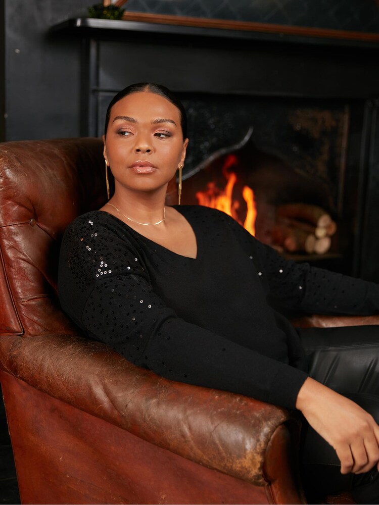 Live Unlimited Black Sequin Relaxed Jumper - Image 1 of 5