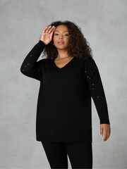 Live Unlimited Black Sequin Relaxed Jumper - Image 3 of 5