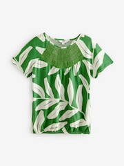 Green Leaf Short Sleeve Crochet Bubblehem Printed Top - Image 2 of 6