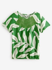 Green Leaf Short Sleeve Crochet Bubblehem Printed Top - Image 5 of 6