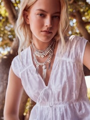 White 100% Cotton Broderie V-Neck Lace Detail Short Sleeve Top - Image 2 of 6