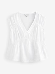 White 100% Cotton Broderie V-Neck Lace Detail Short Sleeve Top - Image 5 of 6