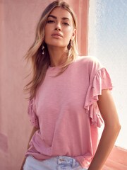 Pink Sparkle 100% Cotton Sparkle Stud Ruffle Sleeve T-Shirt - Image 1 of 6