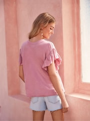 Pink Sparkle 100% Cotton Sparkle Stud Ruffle Sleeve T-Shirt - Image 3 of 6