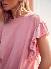 Pink Sparkle 100% Cotton Sparkle Stud Ruffle Sleeve T-Shirt - Image 4 of 6