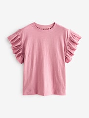 Pink Sparkle 100% Cotton Sparkle Stud Ruffle Sleeve T-Shirt - Image 5 of 6