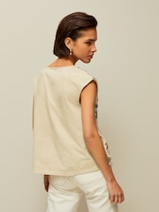 Khaki Green Broderie V-Neck Lace Detail Short Sleeve Top - Image 3 of 6