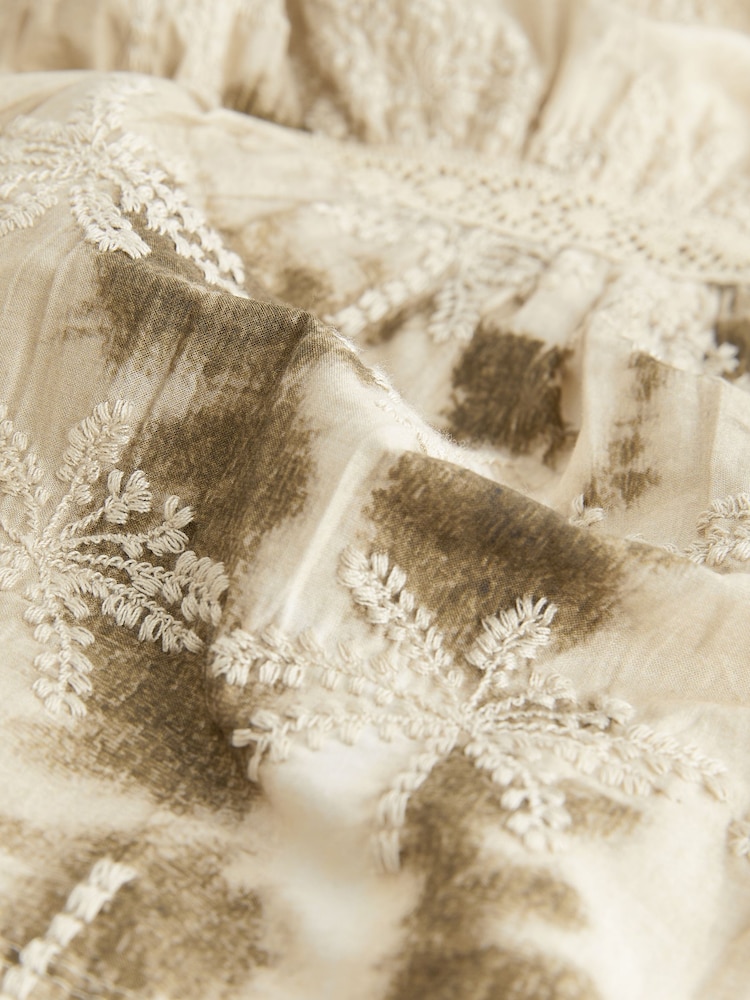 Khaki Green Broderie V-Neck Lace Detail Short Sleeve Top - Image 6 of 6