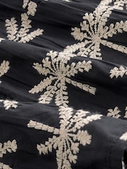 Black with Tan Broderie V-Neck Lace Detail Short Sleeve Top - Image 6 of 6