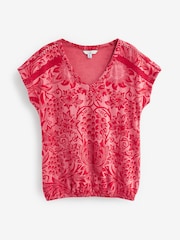 William Morris Red Floral V-Neck Bubble Hem Top - Image 4 of 5
