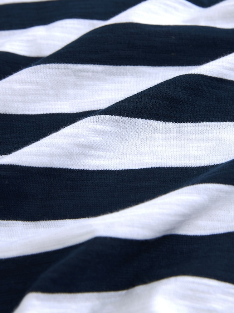 White/Blue Crew Neck 100% Cotton Look Slub Jersey Cap Sleeve Printed T-Shirt - Image 6 of 6