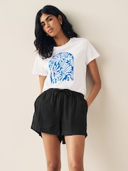 Blau/Weiß - Kurzärmeliges T-Shirt mit Rundhalsausschnitt aus 100 % Baumwolle - Bild 1 von 5