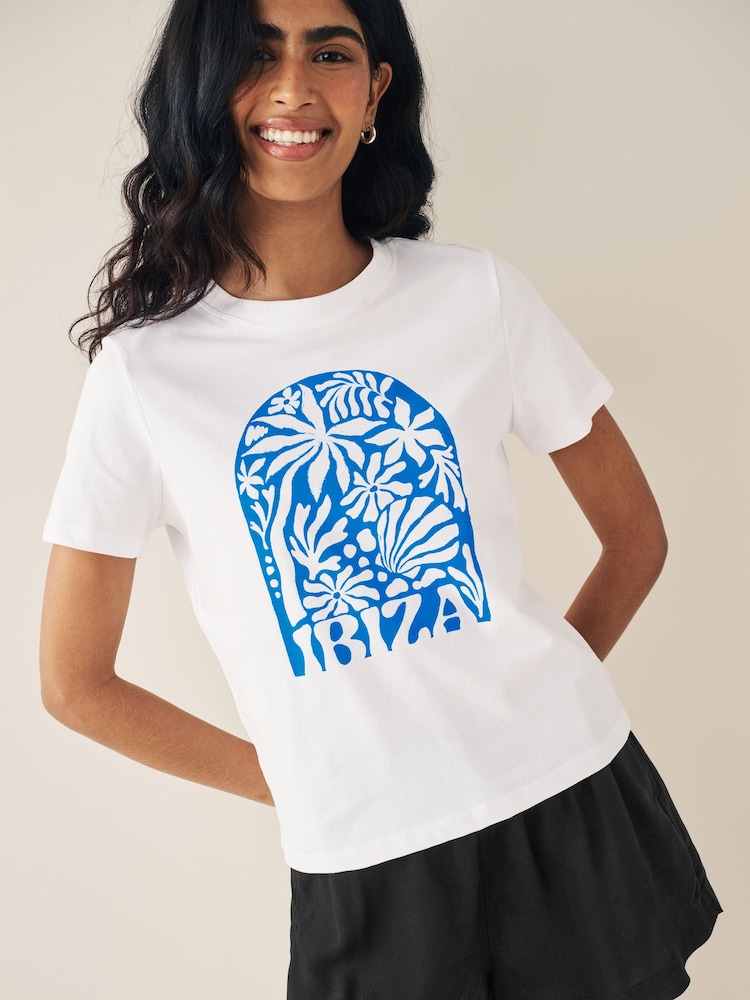 Blau/Weiß - Kurzärmeliges T-Shirt mit Rundhalsausschnitt aus 100 % Baumwolle - Bild 2 von 5