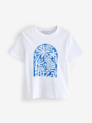 Blau/Weiß - Kurzärmeliges T-Shirt mit Rundhalsausschnitt aus 100 % Baumwolle - Bild 4 von 5
