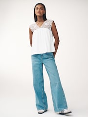White Crochet Insert Swing Blouse - Image 2 of 7