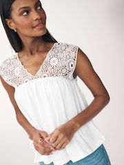 White Crochet Insert Swing Blouse - Image 3 of 7
