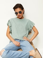 Sage Green Sparkle Stud Ruffle Sleeve T-Shirt - Image 5 of 7