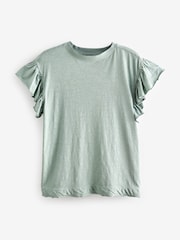 Sage Green Sparkle Stud Ruffle Sleeve T-Shirt - Image 6 of 7