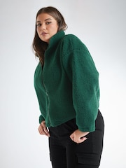 Grün - Yours Curve Cropped-Oberteil aus Teddyfleece mit Kapuze - Bild 2 von 3