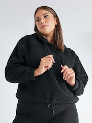 Schwarz - Yours Curve Cropped-Oberteil aus Teddyfleece mit Kapuze - Bild 1 von 1
