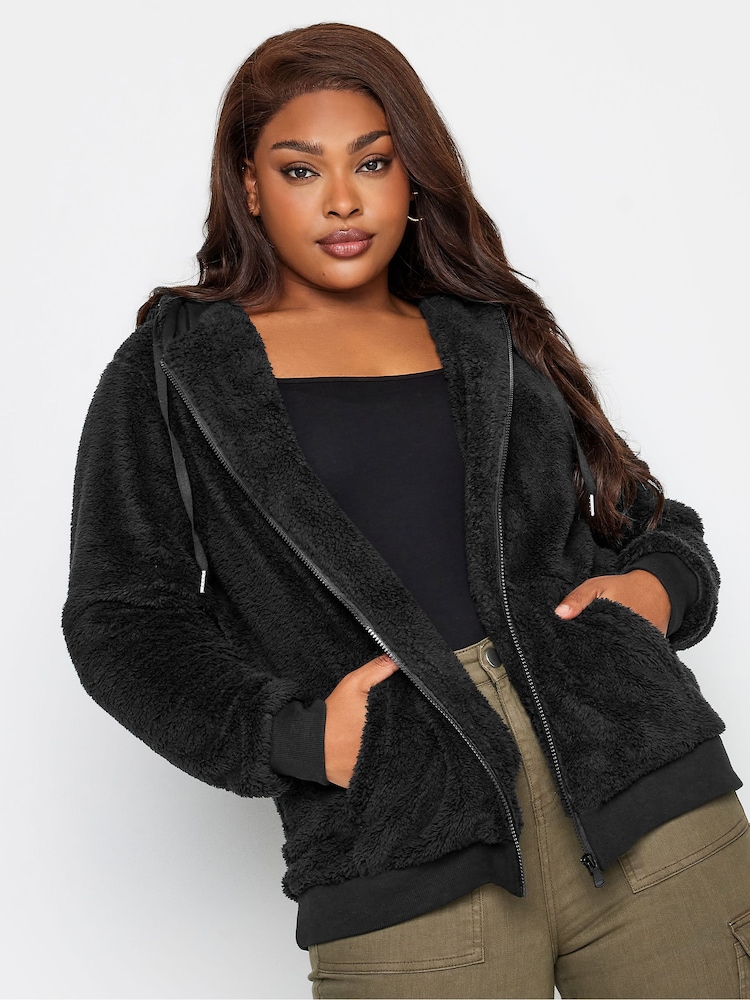 Yours Curve Black Black Zip Up Fleece Hoodie - Image 1 of 4