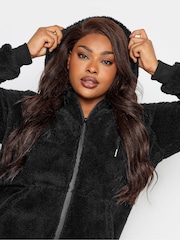 Yours Curve Black Black Zip Up Fleece Hoodie - Image 4 of 4