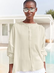 Ecru Seam Detail Waffle 100% Cotton Top - Image 2 of 5