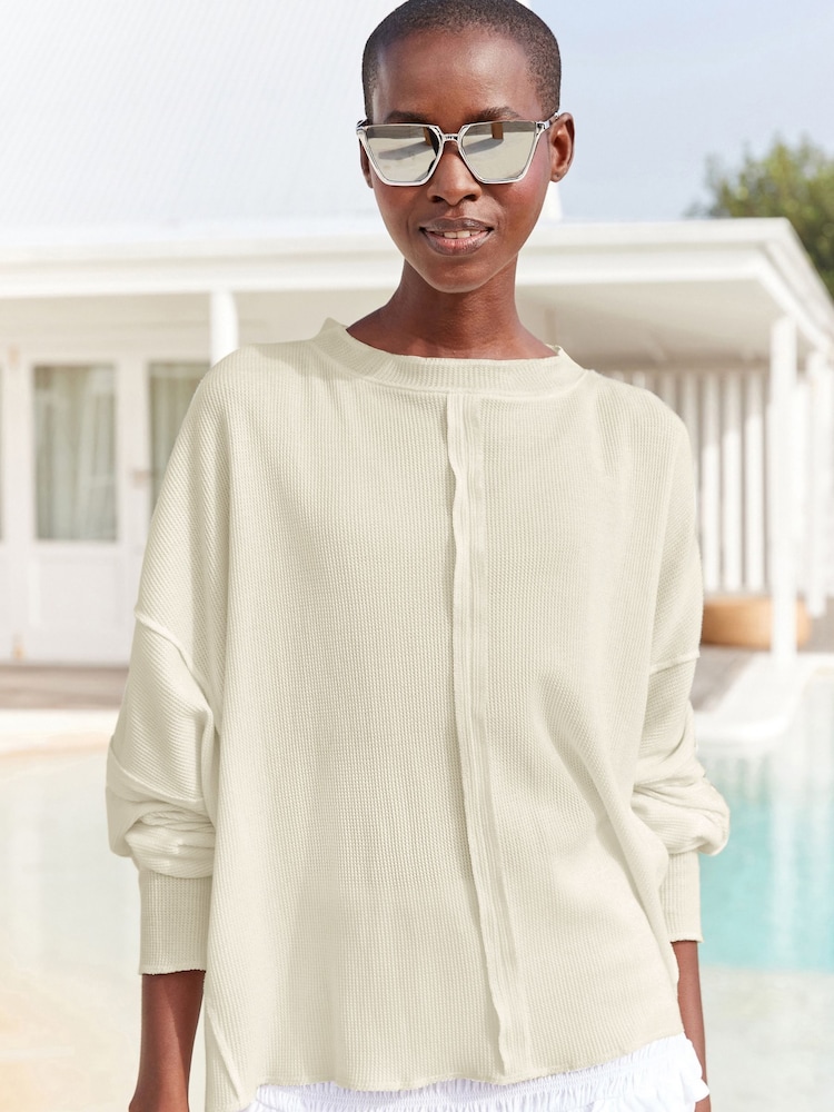 Ecru Seam Detail Waffle 100% Cotton Top - Image 2 of 5