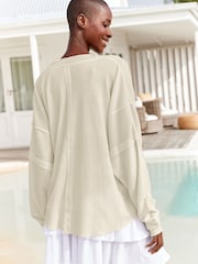 Ecru Seam Detail Waffle 100% Cotton Top - Image 3 of 5
